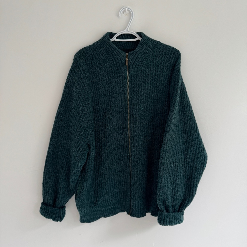 Vintage L.L.Bean Wool Alpaca Sweater Made in USA Chunky Knit Forest Green Mens L - Picture 6 of 16